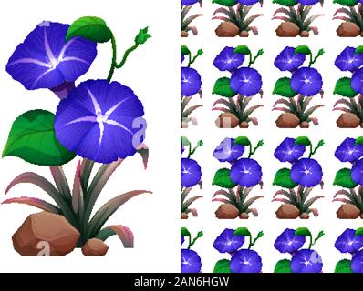Seamless background design avec blue morning glory fleurs illustration Illustration de Vecteur