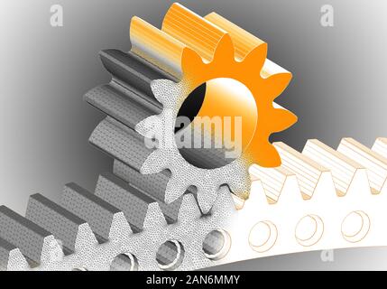 Engrenage et roue dentée solide 3D mesh dans l'analyse par éléments finis backround gradient gris Banque D'Images