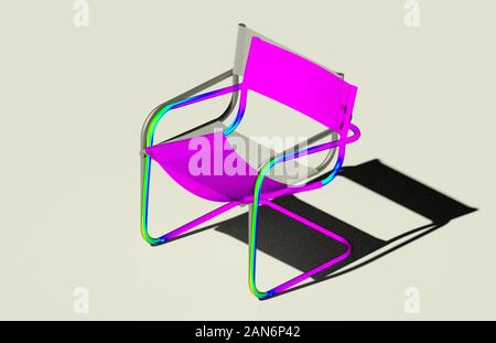 Chaise de patio un rendu 3D, son maillage et indicatif de la cartographie et de stress à partir de l'analyse par éléments finis des déformations sur fond blanc Banque D'Images