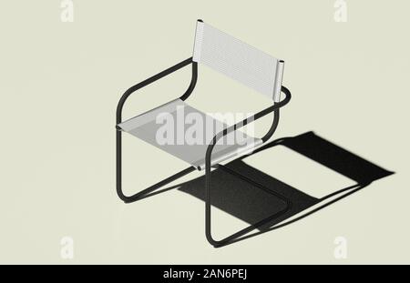 Un rendu 3D de chaise de patio avec son maillage sur fond blanc Banque D'Images