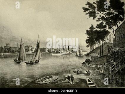 Vieux New York Hier & Aujourd'hui . Maxsdl iiell majeur Q (gale iUribgc le merveilleux pont construit par le New Haven Railroad afin de permettre le transport continu des trains ot au sud, eliminatingformer la liaison par ferry, par une connexion avec la Pennsylvanie. Le pont est d'environ cinq milles de long et enjambe l'East River près de Hell Gate, traversant l'île Long.. ^pifaer ©ife aat comme seEtt de^^iKmtnr outon en 1840, cette localité est notre nouvelle section à la mode. Banque D'Images