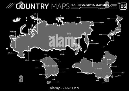 La Russie, le Japon, la Chine et la Corée du Sud de cartes vectorielles Illustration de Vecteur