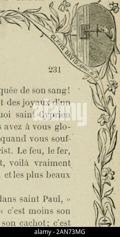 Les symboles de la croix . Epoux est si bon, quil ma marquée de son sang !Il ma donné de belles robes, et des joyaux inestimables. dunprix" Cest pourquoi saint Cyprienécrivait aux vierges : " Si vous avez à vous-glo rifier dans la chair, que ce soit quand vous souf-frirez pour le nom de Jésus-Christ. Le feu, le fer, les bètes, les croix en un mot, voilà vraimentquels sont les précieux joyaux, et les plus beauxornements du corps . " " Ce que jenvie et admirer dans saint Paul, &gt ;-disait saint Jean Chrysostome, " cest moins sonravissement au paradis, que son cachot ; cestmoins les mystères qui lui f Banque D'Images