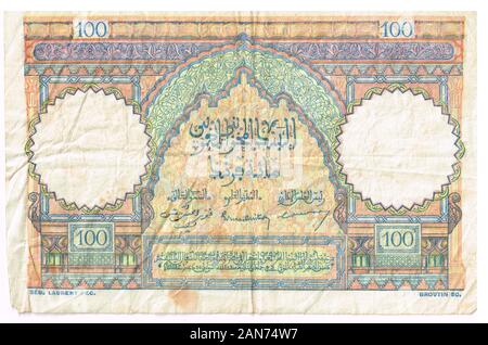 Billet de 100 francs français, Marocain Maroc Banque D'Images