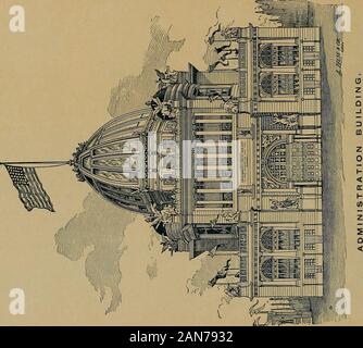 Souvenir d'Art World's Columbian Exposition de Chicago et de vues . -JggSf-.S-.j33 &Lt ; = ? Salle des machines. MflCHHSlE Hfllili^y. Les principales mesures de machines 850 à 500 pieds. Il est enjambé par trois archedtrusses, et de l'intérieur présentera l'apparition de trois maisons train Chemin de fer, côté côte, entouré de tous les quatre côtés par une galerie de 50 pieds. Une colonnade avec un café à chaque extrémité forme le lien entre les salles de machines ou d'andAgricultural, et dans le centre de cette colonnade est une arcade menant à l'exposition. Sa forme, cependant, est particulier. C'est d'être à l'annulaire pour Banque D'Images