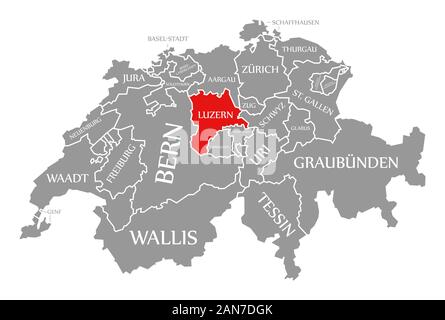 Luzern en évidence dans rouge carte de Suisse Banque D'Images