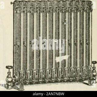 Chauffage et ventilation des bâtiments : un manuel pour les ingénieurs et architectes chauffage . Fig. 103.*-Radiatorswith top et bot-tom Connexions.. Fig. 104. Coupe transversale de l'eau chaude du radiateur. Radiateurs à eau chaude sont également faites par se joindre à verticalpipe sections avec graisseurs sur le haut et le bas, comme illustré inFig. 106. * Chauffage et ventilation des habitations, par Willet. Radiateurs ET CHAUFFAGE DE SURFACES. 145 Banque D'Images