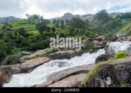 Atukkad Cascades près de Munnar à Kerala, Inde du Sud par jour nuageux en saison des pluies Banque D'Images