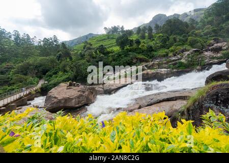 Atukkad Cascades près de Munnar à Kerala, Inde du Sud par jour nuageux en saison des pluies Banque D'Images