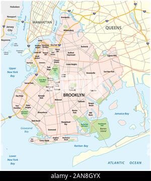 La carte des routes et des quartiers de New York Brooklyn borough Illustration de Vecteur