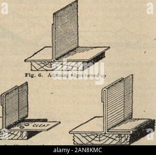 1914 Aide pour les couvreurs et les tôliers . FIgr- t&gt ;. Feuille attenante en position fig- 10. Première étape ; blocage de l'information haut de page retournée. Flff, 11. Deuxième étape, showJngr Fig. 13. Fini de joint debout, tourné de plus de la moitié montrant taquet L. D. BERGER, Philadelphie. PA. Arguments de vente sont les principaux avantages de l'étain peut être summedup briefiy couverture comme suit : 1. Durable. 2. Une fois sélectionnées, matériel de longue date. 3. Il s'applique facilement. 4. Adaptable à n'importe quelle surface. 5. Premier coût modéré. 6. Faible coût de maintenance. 7. La réutilisation, la valeur. 8. Facilement et rapidement réparé, si d Banque D'Images