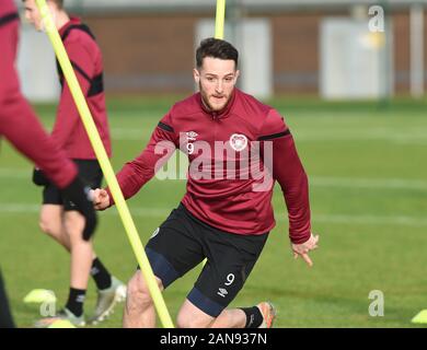 Oriam Performance Sports Centre, Riccarton, Edinburgh, Ecosse, Royaume-Uni. 16 janvier, 2020. Cœurs Conor Washington session avant la formation SaturdayÕs William Hill Scottish Cup tie à la maison à Airdrie. Crédit : eric mccowat/Alamy Live News Banque D'Images