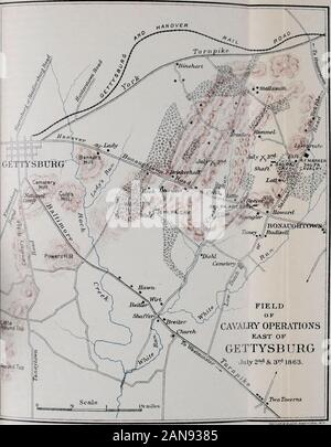 New York at Gettysburg : cérémonies au dévouement des monuments érigés par l'Etat de Pennsylvanie au Général George GMeade SHancock, le Major-général Winfield, le Major général John FReynolds et de repérer la position de la Pennsylvanie qui combattent les commandes . •. • Pennsylvanicu à Gettysburg. 823 mais après un bref repos a de nouveau été mis en mouvement, et a été maintenu en-gaged activement en observant les mouvements de l'armée confédérée. Sur le 9juin thof la cavalerie bataille de Brandy Station a été livrée, et le intendedinvasion du Maryland et de Pennsylvanie a été découvert à Banque D'Images