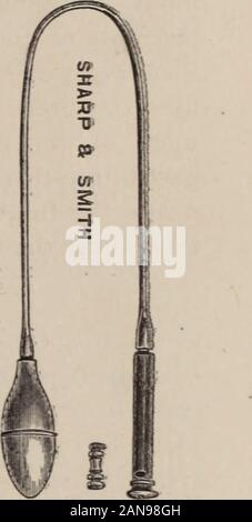 Revue médicale de Chicago et de l'examinateur . r. Ce marteau, indiqués séparément dans la coupe,est amené d'une tige de laiton, est d'environ une longueur inchin, et pèse une demi-once. Soft rub-ber coussins sont placés à l'intérieur du cylindre ateach fin, pour empêcher l'whichwould claquement autrement produits par le coup de marteau. Immédiatement au-dessus de la poitrine-pièce, le vérin est coté perfo, pour permettre l'entrée et de sortie d'air. Lorsque l'ampoule est compressé, le marteau frappe sur thepectoral fin de l'instrument, et lorsqu'il est admis à l'ex-pand, le chien est rejeté en arrière par la pressu Banque D'Images