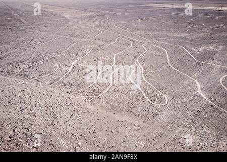 Les géoglyphes de la ligne Nazca précolombienne dans le désert de Nazca, dans le sud du Pérou Banque D'Images