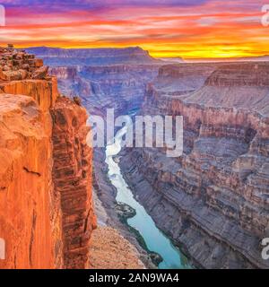 Le lever du soleil sur la rivière Colorado à toroweap oublier dans le parc national du Grand Canyon, Arizona Banque D'Images