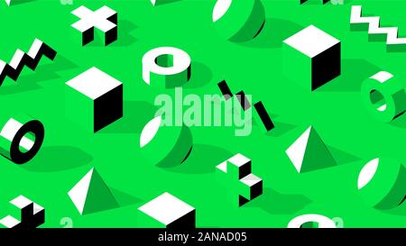Résumé des formes 3D isométrique avec le contraste des ombres sur fond monochrome simple green Illustration de Vecteur