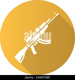 Arme AKM modèle plat, ombre portée de l'icône de glyphe. Jeu vidéo virtuel arme à feu, des armes à feu. Jeu de tir carabine. Cybersport, esport sniper stocks militaires, equi Illustration de Vecteur