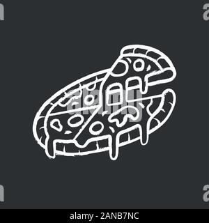 Tranches de pizza icône Chalk. Pizzeria, pizza house, restaurant, café menu. Une cuisine italienne traditionnelle avec du fromage et de la tomate. Restauration rapide livraison. V isolés Illustration de Vecteur