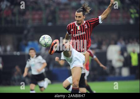 Italie Milan, 28 septembre 2011," G.MEAZZA SAN SIRO -' Stadium, Ligue des champions 2011/2012 , AC Milan - FC Viktoria Plzen : Zlatan Ibrahimovic en action pendant le match Banque D'Images