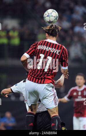 Italie Milan, 28 septembre 2011," G.MEAZZA SAN SIRO -' Stadium, Ligue des champions 2011/2012 , AC Milan - FC Viktoria Plzen : Zlatan Ibrahimovic en action pendant le match Banque D'Images