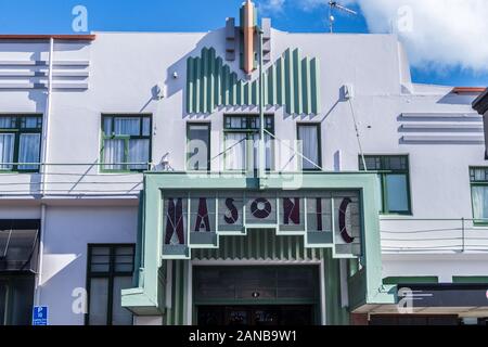 Art Deco Masonic Hotel, par William John Prouse et Norman Wilson, 1932, Napier, Hawke's Bay, île du Nord, Nouvelle-Zélande Banque D'Images