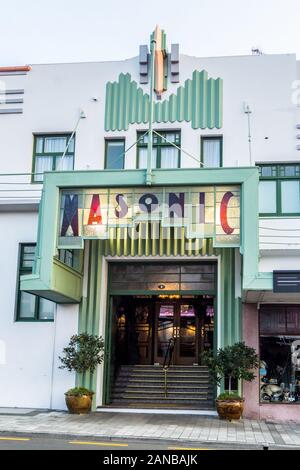 Art Deco Masonic Hotel, par William John Prouse et Norman Wilson, 1932, Napier, Hawke's Bay, île du Nord, Nouvelle-Zélande Banque D'Images
