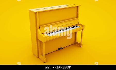 Piano droit classique jaune. Un minimum d'idée concept, 3d illustration. Banque D'Images