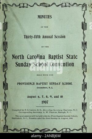 Procès-verbal de la ..session annuelle de l'État de Caroline du Nord de l'école du dimanche baptiste Convention ..[numéro] . w taux que peut être fixé ailleurs nous fera plaisir d'envoyer des catalogues de nos publications et des exemplaires gratuits de notre école dimanche périodiques, sans frais, d'une demande. Tous les profits nets réalisés par nous sur les ventes passer à notre travail missionnaire et l'aide ainsi usin plaçant Baptist livres et littérature dans les mains des pauvres et mal vues Baptiste intérêts cin l'avancement de la vérité où elles sont actuellement inconnus ou misunderstooEvery nous a envoyé l'ordre signifie plus denominati Banque D'Images
