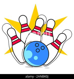 Partie de bowling de modèle idéal pour les fêtes d'anniversaire, Bowling Leagues et tournois. Vector Illustration de Vecteur