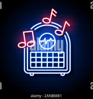 Néon lumineux bleu Radio Ui Ux Icône. Logo signe lumineux Illustration de Vecteur