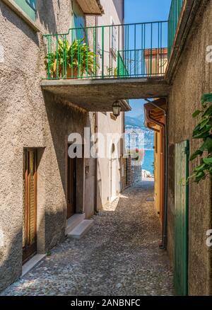 Vue idyllique à Cassone di Malcesine, beau village sur le lac de Garde. La Vénétie, province de Vérone, en Italie. Banque D'Images