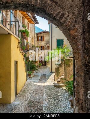 Vue idyllique à Cassone di Malcesine, beau village sur le lac de Garde. La Vénétie, province de Vérone, en Italie. Banque D'Images