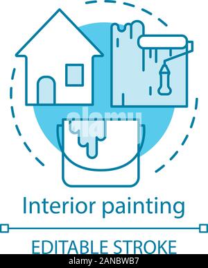 Concept de peinture intérieure icône. Home service idée fine ligne illustration. La préparation des murs, un plafond à la réalisation finale. L'entretien de la maison. Appartement r Illustration de Vecteur