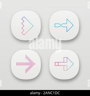 Flèches droite app icons set. Twisted, encoche, le bar d'avant, suivant les flèches. Pointeur de la navigation. Témoin de mouvement. UI/UX interface utilisateur. Ou Web mob Illustration de Vecteur