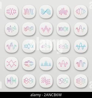 Les ondes sonores et audio app icons set. UI/UX interface utilisateur. Soundwaves numérique de musique. L'enregistrement vocal, des signaux radio. Les amplitudes de bruit élevé. Web ou mo Illustration de Vecteur
