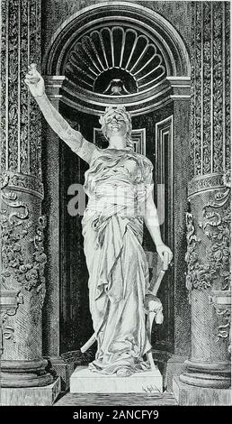 Le nouvel hôtel de ville de Paris, 1872-1900 . LA GRANDE SALLE A MANGER. j53 outre, six petits caissons, de i,o5, sur 70 centimètres, à fondbleu, et à rosaces en sculpture, peintes à deux tonnes, grisaille et grande 6A1LE A MANGER. LE PAIN PERDU, par MM. L'Idrac et coûtant. ivoire, avec cartouches en volutes, et feuilles dornements,modelés et ombrés dans le ton des caissons. Les caissons sont bordés parune moulure en gorge, avec imitation de filets en faïence etfeuille deau en bleu, et sertis. Les écoinçons de la grande i56 LE NOUVEL HÔTEL DE VILLE. Lidée de la génératrice de ladécoration GrandeSalle Banque D'Images