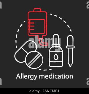 Médicaments concept chalk icône. L'utilisation de médicaments antihistaminiques idée. Le soulagement des symptômes d'allergie. Le traitement par Comprimés et gouttes. Vector isolated cha Illustration de Vecteur