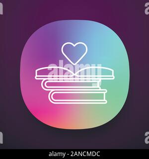 La distribution de livres éducatifs icône de l'application. Lecteur bénévole. Don de livres. Pile de romans d'amour. Pour l'amour de la lecture. UI/UX interface utilisateur. Mobi ou Web Illustration de Vecteur