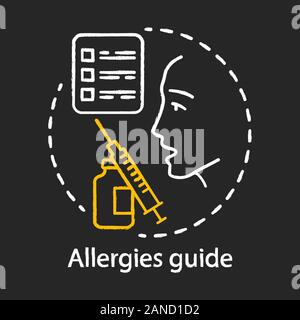 Guide des allergies L'icône Chalk concept. Informations sur les maladies allergiques. La vaccination la vaccination, idée. Chambres anti causes, symptômes, traitement. Vector isolated Illustration de Vecteur