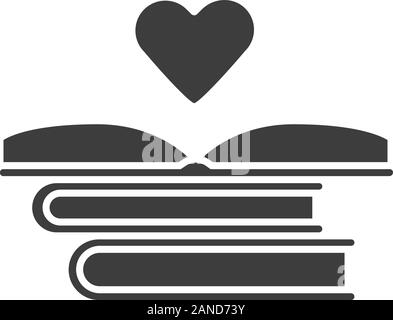 La distribution de livres éducatifs icône glyphe. Lecteur bénévole. Don de livres. Pile de romans d'amour. Pour l'amour de la lecture. Symbole de Silhouette. Spa négatif Illustration de Vecteur