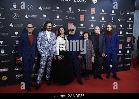 16 janvier 2020, Madrid, Espagne : Penelope Cruz, Pedro Almodovar, Agustin Almodovar, Julietta Serrano, Asier Etxeandia, Alberto Iglesias occupe Feroz Awards 2020 Tapis Rouge à Teatro Auditorio Ciudad de los Reyes le 17 janvier 2020 à Alcobendas, Espagne (Image Crédit : © Jack Abuin/Zuma sur le fil) Banque D'Images