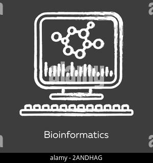 L'icône Chalk bioinformatique. La recherche sur le génome humain. L'analyse informatique des données biochimiques. Données biologiques. Stockage d'information génétique moléculaire. Bioengi Illustration de Vecteur