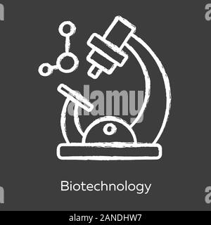 L'icône de la biotechnologie de la craie. Biotech. La biologie moléculaire. Microscope et molécule. La recherche en laboratoire. L'équipement de laboratoire de chimie. La biochimie. Bio-ingénieur Illustration de Vecteur
