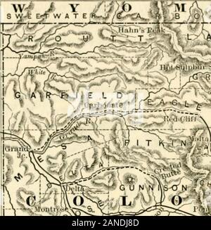 L'histoire du Nevada, du Colorado et du Wyoming, 1540-1888 . d Denver 28 Mai, 1882. L'Atchison, Topeka et Santa Fe avait déjà été construit à Pueblo, à partir d'whichpoint il atteint plus de Denver les rails du D. et R. G. à la Junta itsmain la ligne vers le sud de la Californie ont divergé, et passant la Trinité-climbedRaton passent à la frontière sud de l'état. 556 AKAPAHOE, comté de Denver et par la compagnie du Pacifique, les entrepreneurs étant CharlesM. JStebbins et Edward Creighton. Une proposition William A. H. Loveland, originaire de Massachusetts, le founderof calleil a été le uiouiitaiii railroails système de. Il serv Banque D'Images