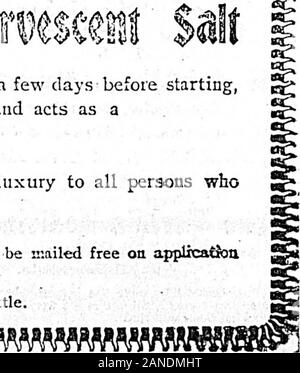 Daily Colonist (1900-06-26) . qu'à ceux qui le font. Jiy$$cewt € ffem est un sel spécifique pour cette douloureuse maladie. U Prise régulièrement pendant quelques jours avant de commencer,et pendant le voyage, il stimule le foie et la digestion, et agit comme une SEDATIIVE aux nerfs de l'estomac. C'est une nécessité et non un luxe pour toutes les personnes whoknow comment voyager dans le confort. Une brochure expliquant les nombreuses utilisations de cette ligne préparation sera envoyé gratuitement sur applicat&Apour l'abbaye Sel Effervescent Co. Limited, Montréal. VOS. Vente PAR TOUS LES PHARMACIENS, 25c et 60c une bouteille. .. Transport de la Colombie-Britannique. Liste des t Banque D'Images