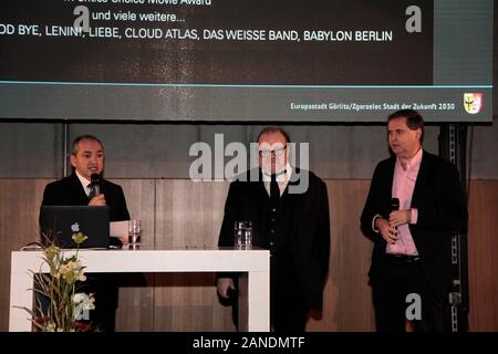 Oberbürgermeister Octavian Ursu ,Stefan Arndt (X Movies), Markus Görsch (MDM) beim Neujahrsempfang der Stadt Coburg dans der Schenckendorff-Turnhalle dans Banque D'Images