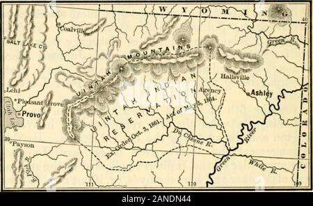 L'histoire du Nevada, du Colorado et du Wyoming, 1540-1888 . Bycongress ^ Bill passé admis 160 acres de pâturage et l'sameamount de terres agricoles à chaque chef de famille, et80 acres à chaque enfant. Le consentement, tout d'abord,congrès et deuxièmement d'une majorité des trois bandes, a été obtenu à cet arrangement tobe, lorsque 60 000 $, ou comme 480 guerres indiennes. iiiucli plus que le Congrès pourrait le cas échéant, devraient s'bedistributed entre eux. Une rente de 350 000 d'être wasalso ])les aider, et d'un meublé leur cliildren themand soutien jusqu'à ce qu'ils ont choisi le supporthig.*Cette annexe a été modifiée pour exiger que Banque D'Images