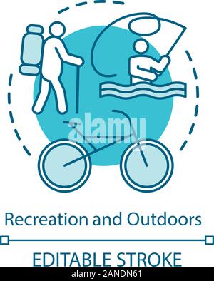 L'air frais. icône concept loisirs Le repos actif, randonnées, équitation, location idée fine ligne illustration. Tourisme Le lac, rivière locations, pêche. Vector isol Illustration de Vecteur