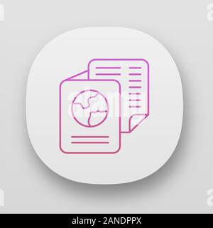Icône de l'application des documents d'immigration. Passeport international. Document d'identification. Billet d'avion. Voyages et tourisme. UI/UX interface utilisateur. Site Web ou mobil Illustration de Vecteur